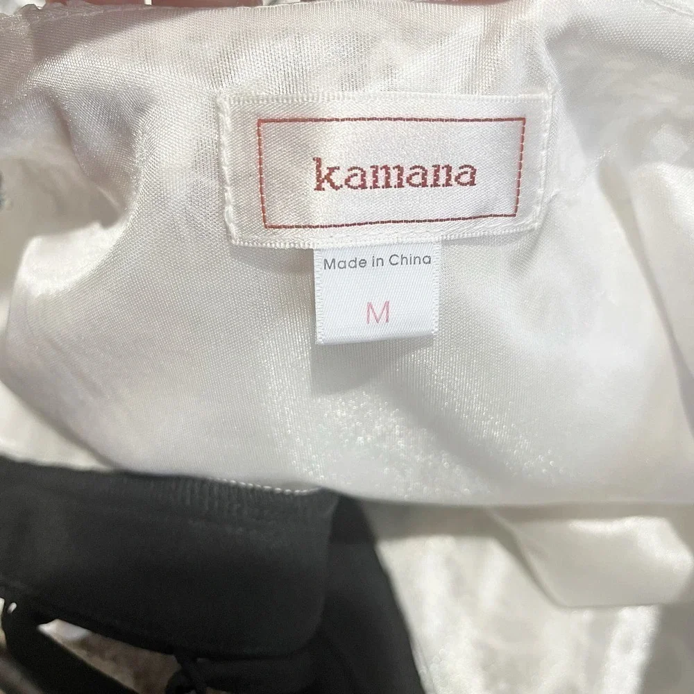 Kamana Butterfly Lace Sleeveless Tunic Blouse Lace Up Neck White Black Size M